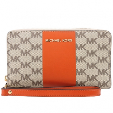 MICHAEL KORS CENTER STRIPE 滿版直紋手掛式中夾手機包(卡其橘)