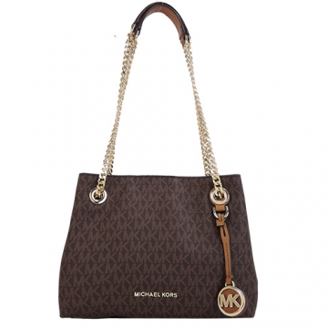 MICHAEL KORS JET SET CHAIN滿版鍊帶兩用包(小 棕)