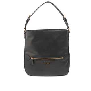 LONGCHAMP 平紋小牛皮肩背HOBO包(黑色) 1303888001