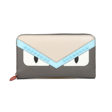 FENDI 防刮皮革怪獸鉚釘拉鍊長夾(灰色)