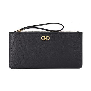 Ferragamo 防刮皮革金字LOGO手拿包(黑色)