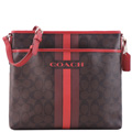 COACH C LOGO 直紋PVC斜背包(深褐/紅)