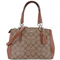 COACH 馬車LOGO拼接皮革三層手提/斜背包(咖)