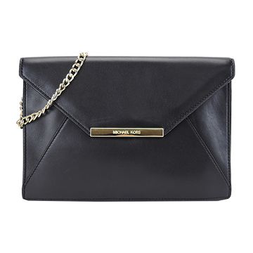 MICHAEL KORS Lana 金logo牛皮信封晚宴/肩背包(黑)