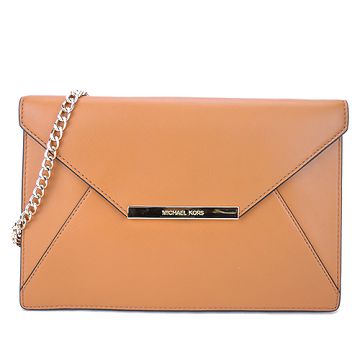 MICHAEL KORS Lana 金logo牛皮信封晚宴/肩背包(奶茶)