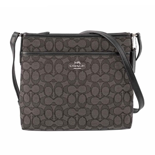 COACH 緹花 LOGO斜背包(薄款)(黑灰) F29960 SVDK6