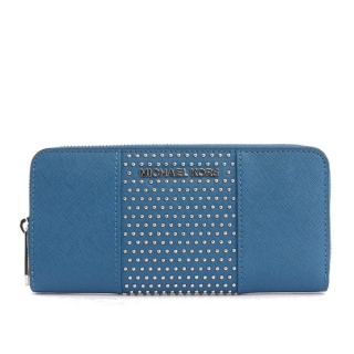 MICHAEL KORS 防刮皮革+鉚釘ㄇ型拉鏈長夾(鋼藍)35F7SD7Z3L STEEL/BLU