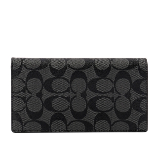 COACH PVC LOGO薄款護照長夾(炭灰色) 91663 QBO4G