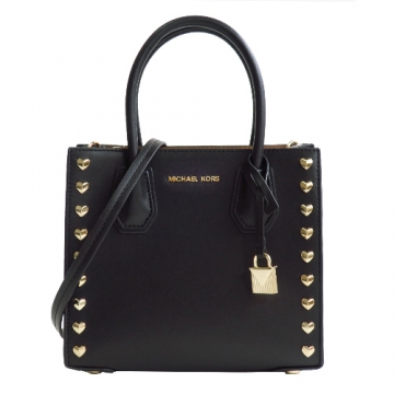 MICHAEL KORS MERCER 愛心鉚釘牛皮兩用包(中/黑)