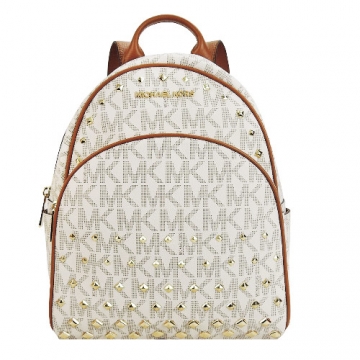 MICHAEL KORS ABBEY鉚釘滿版後背包(中/米X橡棕)