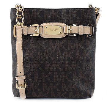 MICHAEL KORS Hamilton 皮帶造型滿版PVC斜背包(深棕)