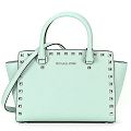 MICHAEL KORS 銀鉚釘防刮皮革手提/斜背包(中/青瓷綠)