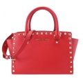MICHAEL KORS 金鉚釘防刮皮革手提/斜背包(中/紅)