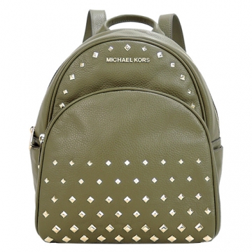 MICHAEL KORS ABBEY鉚釘牛皮後背包(中/橄欖綠)