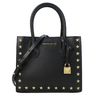 MICHAEL KORS MERCER 星星鉚釘牛皮手提斜背包-中/黑