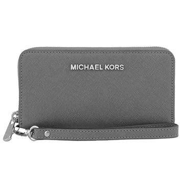 MICHAEL KORS 素色防刮皮革萬用皮夾手機包(鐵灰)