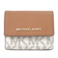 MICHAEL KORS JET SET TRAVEL 金字滿版MK鑰匙零錢包-米棕