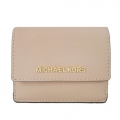 MICHAEL KORS JET SET TRAVEL 金字防刮皮革鑰匙零錢包-米駝