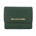 MICHAEL KORS JET SET TRAVEL 金字防刮皮革鑰匙零錢包-深綠