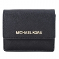 MICHAEL KORS JET SET TRAVEL 金字防刮皮革鑰匙零錢包-黑