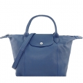 LONGCHAMP Le Pliage Cuir 小羊皮短把折疊小型水餃包(小/海軍藍)