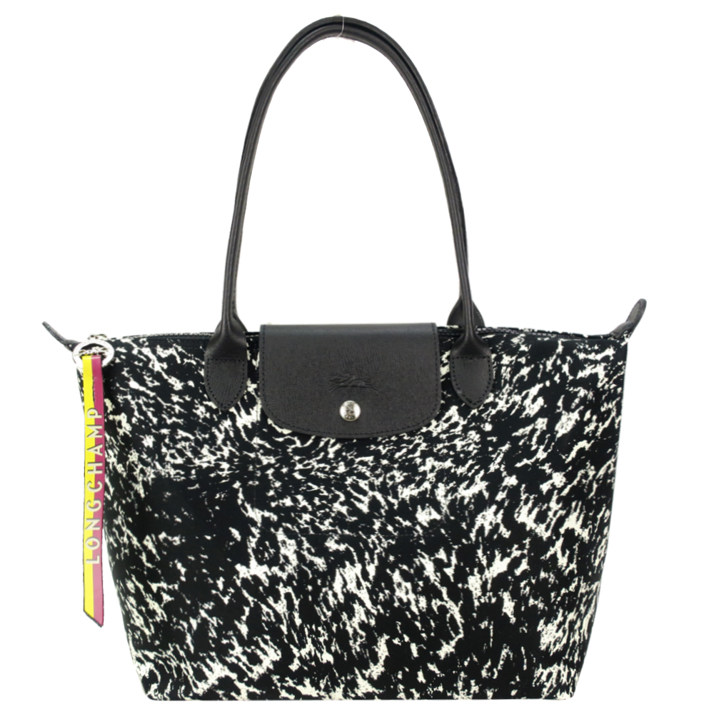 LONGCHAMP LE PLIAGE APPALOOSA系列雲彩厚尼龍長把水餃包(小/黑X白)