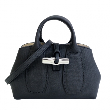 LONGCHAMP ROSEAU系列竹節卵石紋牛皮手提/斜背兩用包(小/黑)