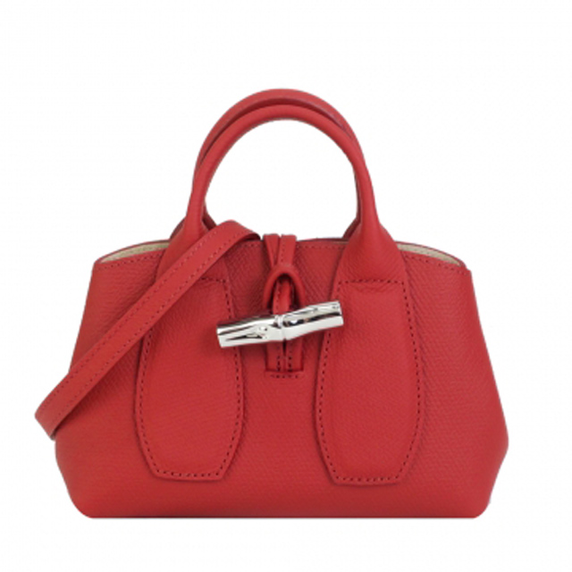 LONGCHAMP ROSEAU系列竹節卵石紋牛皮手提/斜背兩用包(小/紅)