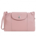 LONGCHAMP 經典 Le Pliage Cuir 小羊皮手拿斜背包(粉紅)
