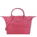 LONGCHAMP Le Pliage Cuir 小羊皮短把手提/斜背包(中/桃粉)