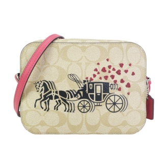 COACH 馬車拉鍊斜背包相機包(淺卡其)