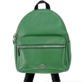 COACH 經典馬車LOGO皮革前口袋後背包(小/綠x黑)