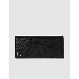 【PRADA 普拉達】經典LOGO三角牌防刮牛皮長夾 黑色(長夾 皮夾 手拿包)