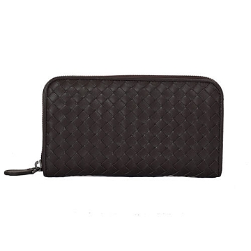 BOTTEGA VENETA 經典編織全拉鍊式長夾(深咖啡)