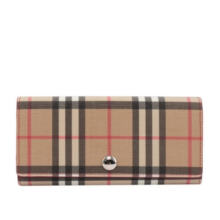 BURBERRY Vintage格紋環保帆布和皮革薄款長夾(亮軍紅) 8015121 A1383