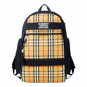 BURBERRY 經典格紋棉質男士拼接拉鍊後背包(卡其)
