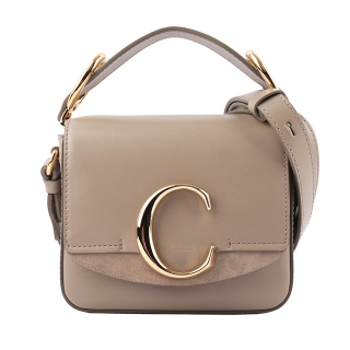 CHLOE Mini C BAG牛皮拚麂皮手提/斜背兩用包(灰色) CHC19US193A3723W