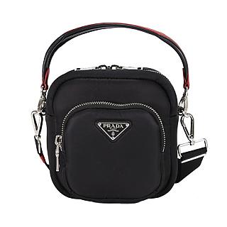 PRADA Nylon Cargo 尼龍三角LOGO 手提斜背包(黑/紅)