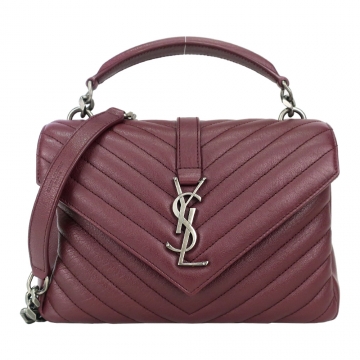 YSL MONOGRAM系列復古金屬LOGO羊皮學院手提/肩背包(中/酒紅)