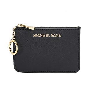 Michael Kors 防刮皮革金字卡片鑰匙證件夾零錢包(黑色)