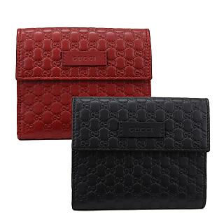 GUCCI MICRO GUCCISSIMA 全皮革雙釦式中夾(黑色/紅色)