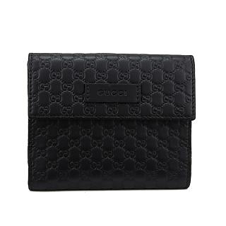 GUCCI Micro Guccissima 全皮革雙釦式中夾(黑色)