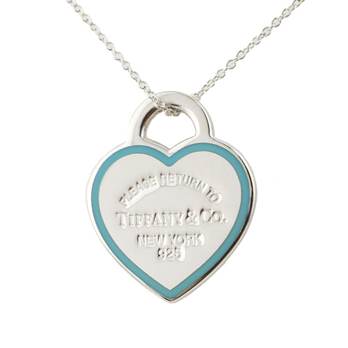 Tiffany Return to Tiffany™ 純銀心形藍色琺瑯飾面二段式項鍊(16吋 銀色)