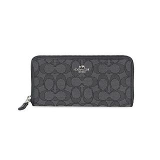COACH NY ACCORDION LOGO 拉鍊長夾 雙C緹花布拼接