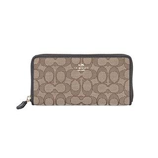 COACH NY ACCORDION LOGO 拉鍊長夾 雙C緹花布拼接
