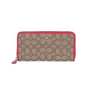 COACH NY ACCORDION LOGO 拉鍊長夾 雙C緹花布拼接