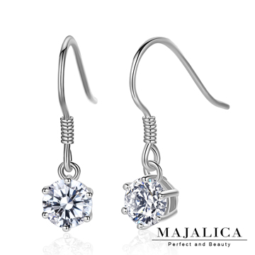 Majalica 純銀耳環耳勾式 六爪單鑽 擬真鑽 0.8 克拉 PF6136-2