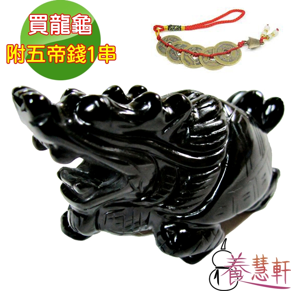 【養慧軒】天然黑曜岩精緻巧雕--咬錢旺財小龍龜擺飾(單隻)