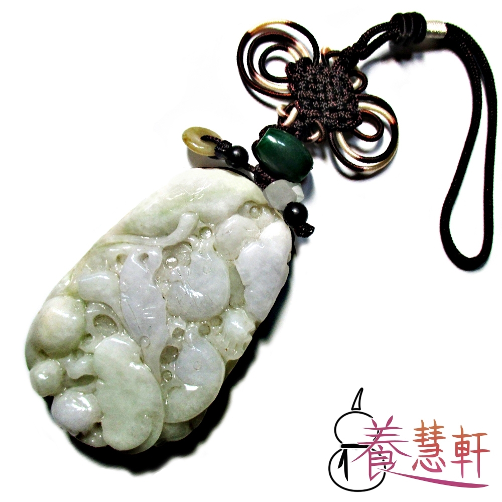 【養慧軒】天然緬甸玉雕 年年有餘(魚)+事事如意 大墜子掛飾(主墜 72mm)