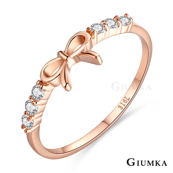 【GIUMKA】甜美女孩蝴蝶結尾戒-玫金 MR5003-1F